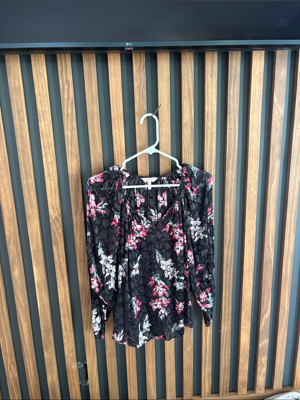 Rebecca Taylor Black Floral Tie-Neck Long Sleeve Blouse